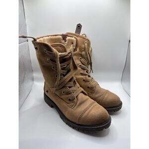 Roxy Bruna Women’s 6.5 Tan Faux Fur Lace-Up Lug Sole Combat Boots